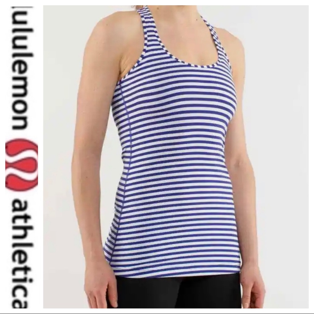 💕SALE💕 Lululemon Blue Striped Razorback Tank Top - Picture 1 of 7